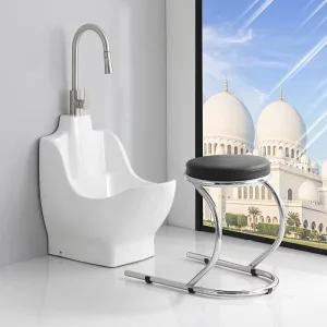Minimalist Style Single Hole Countertop One-piece Integrated Ceramic Basin Hand Foot Washing Hospital Use Environmental Glaze