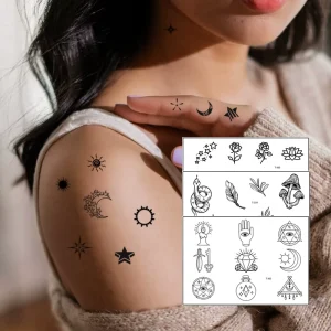Minimalist Waterproof Temporary Tattoo Stickers Custom Sun Moon Star Constellations Flower Design Women Men Made Durable Paper
