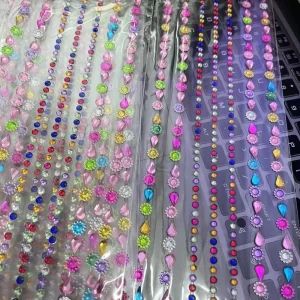 Mixed-Type Music Festival Temporary Tattoos and Rhinestone Face Jewels with Necklace and Bracelet Accessories