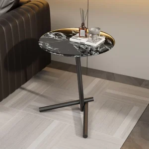 Modern Art Minimalist Tempered Glass Side Table with Metal Frame Portable Decorative End Table for Small Apartments