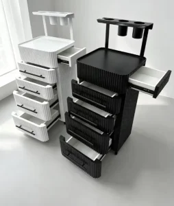 Modern Cream White Salon Cart Gold Handles 4-Wheel Heavy-Duty Rolling Storage Trolley for Living Room Bathroom Hotel Hair
