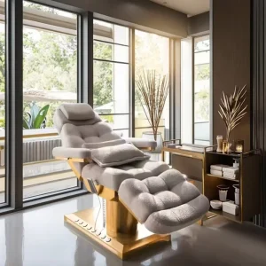 Modern High-End Stainless Steel Beauty Facial Bed Electric 3 Motors with LED Ambient Light and Foot Control Beauty Bed