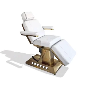 Modern Portable Foldable Luxury Facial Bed with Gold Base Stainless Steel Frame PU Leather 3 Motors for Massage Table