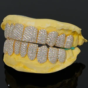 Moissanite Grillz 10 Top 10 Bottom Custom Hip Hop Grillz Teeth Grills Setting Iced Out 925 Silver Ice Out Moissanite Grilliz