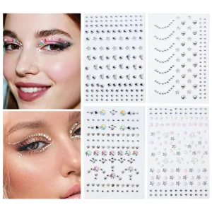 Moon Star Crystal Face Jewels Sticker Self-Adhesive Festival Rhinestones Makeup Eye Gems Sticker for Women Girls