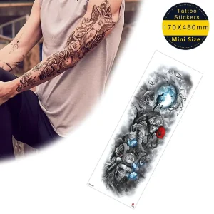 Moonlight Men’s Large Arm Leopard Design Temporary Waterproof Half Sleeve Tattoo Stickers Non toxic Eco friendly Paper Custom
