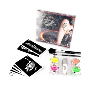 Moonlight UV Neon Temporary Glitter Paint Tattoo Kit for Kids & Children Colorful Stencils Face Body Art Supplies Custom Logo