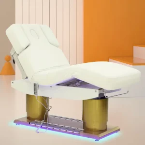 Motor Electric Massage Bed EU Standard Golden Base LED Light Heated Spa Bed for Salon