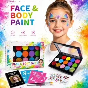 Multi Color Water-Based Non Toxic Professional Glow Dark Kids Body Paint Kit UV Washable Glitter Face Painting
