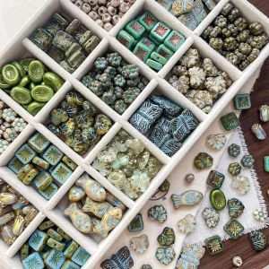 Multi Shapes Vintage Fish Flower Leaf Butterfly Opaque Turquoise Picasso Czech Glass Tile Beads for Jewelry Making