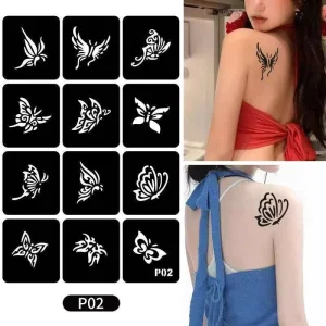 Multi Style Hollow Pattern Tattoo Templates Reusable Stickers Fit Spray Ink Painting for Personal Body Art Creation