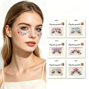 Multi Styles Shiny Gold Stamping Diamond Face Stickers Self Adhesive Waterproof Temporary Rhinestone Face Gems Decorations Daily