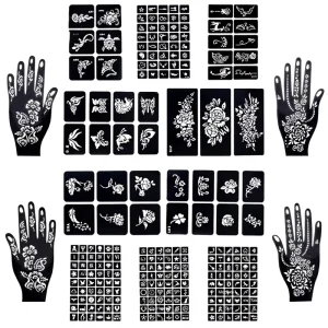 Multi designs Semi permanent Print Water Resistant Long lasting Hollow out Hand Tattoo Stencil Paper for Henna Tattoo Sticker
