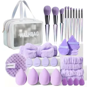 Multi functional Beauty Facial Tools Premium Synthetic Makeup Brushes Set Foundation Sponge Puff Makeup Removing Pad Gift Kit