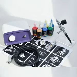 Multi purpose Gravity Feed Dual action Airbrush Kit with 6 Foot Hose and Cleaning Set