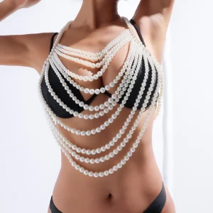 Multi tassel Pearl Bra Stage Show Dress Accessories Chest Body Chain Sexy Bikinis Waist Chain