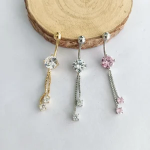 Multicolored Long Chain Stainless Steel Jewelry Body Piercing Belly Ring Zircon Pendant Women’s Body Jewelry Belly Button Nails