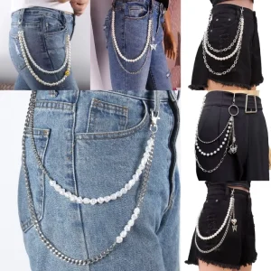 Multilayer Chain Pearl Splicing Pants Chains for Women Men