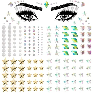 Multistyle Crystal Rhinestone Face Gem Stickers with Gold Stamping Removable Body Makeup Tattoo Stickers for Festival Party