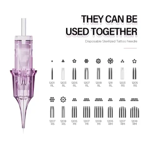 NUOJO Purple Disposable Tattoo Needles Cartridges for & Eyebrow Fine Line 316 Stainless Steel CE Certified