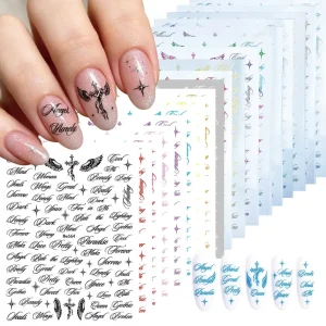 Nail Stickers Elegant Tattoo Style Lettering Decals Thin Durable DIY Nail Art Supplies