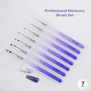 Nail Supplies Private Label Gradient Acrylic Handle Nylon Hair 7pcs High Quality Nail Pen Nail Art Brush Set for Acrylic Nail