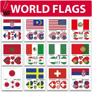 National Flag Customizable Temporary Water Transfer Printed Tattoo Stickers for Sports Events and Party Gatherings