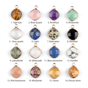 Natural Crystal Square Faceted Gold Plated Classic Fashion Jewelry Healing Necklace Pendants Accessories Home Decor Gift