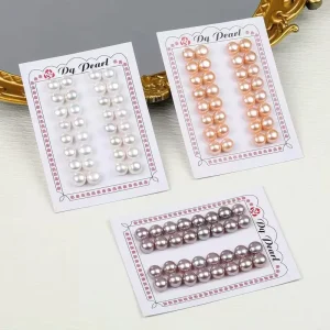 Natural Freshwater 5-6mm Black Steamed Bun Button Pearl Jewelry Half-Hole Face Earrings with Loose Accessories