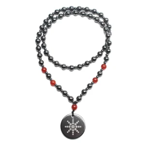 Natural Hematite Carved Pendant Necklace With Red Agate Bead Chain Stylish Accessory For Men Women