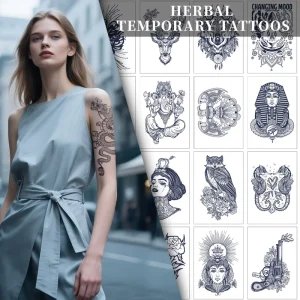 Natural Herbal Semi Permanent Tattoo Sticker Waterproof Arm Sleeve Design Non Toxic Body Art Lasts 2 Weeks