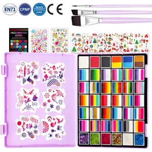 Natural Plant Water Based Washable Non Toxic Complete Face Painting Kit 64 108 PCS Kids Includes Stencils Brushes