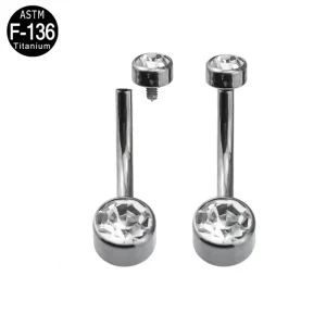 Navel Piercing Jewelry Titanium 14g Internally Threaded Double Jeweled Belly Ring