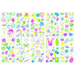 Neon Body Art Stickers Fluorescent Luminous Waterproof UV Black Light Reactive Music Party Supplies