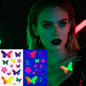Neon Butterfly Temporary Tattoo Sticker Waterproof UV Reactive Fluorescence Party Heart Flower Bdoy Hand Face Sticker