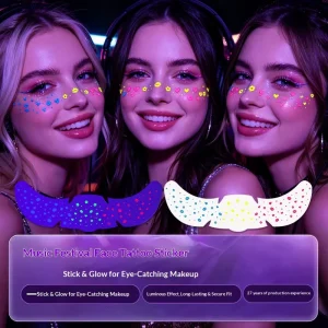 Neon Colorful Fluorescent Freckle Tattoo Stickers Waterproof Glow Under UV Light Blacklight in the Dark Temporary Patches