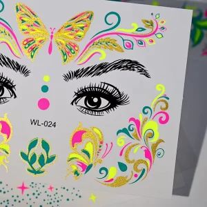 Neon Fluorescent Face Sticker Music Festival Tattoo Makeup Glitter Party Stickers Waterproof Temporary Tattoo Stickers Makeup