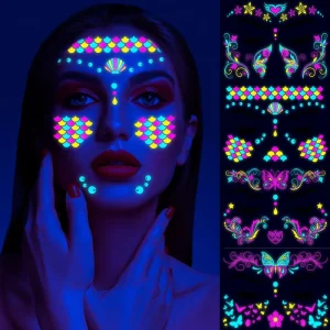 Neon Fluorescent Face Sticker Music Festival Tattoo Makeup Glitter Party Stickers Waterproof Temporary Tattoo Stickers Makeup