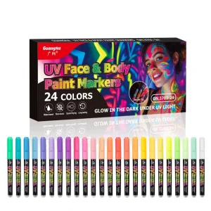 New Arrival 24 Color UV Luminous Body and Face Painting Pen Set Acrylic Bar Party Creative Graffiti Pens