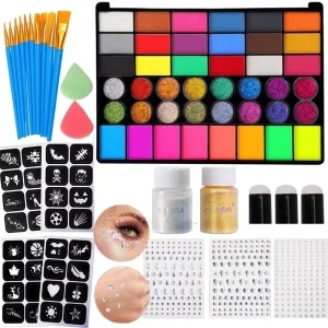 New Arrival 42 Color Water-Based Face Painting Kit for Halloween Glitter Eye Shadow Powder Makeup Tools