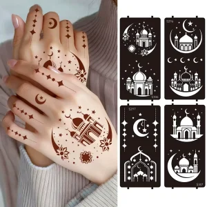 New Arrival Hollow out Moon Star Tattoo Stencil Middle Eastern Indian Hannah DIY Hand painted Tattoos Painting Template