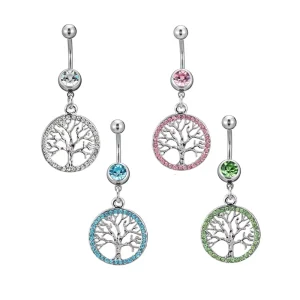 New Arrival Sexy Women Belly Piercing Body Jewelry Hot Girls Fashion Jewelry Tree of Life Crystal Navel Button Rings