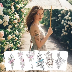 New Arrival Small Fresh Wedding & Festival Hand-Drawn Flower Temporary Tattoo Stickers – Creative Body Art Decals