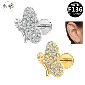 New Arrival Titanium Piercing Jewelry Cute Butterfly Internal Thread Earring Zirconcartilage Lip Ring For Weddings Gift