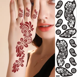 New Brown PVC Henna Tattoo Stencil Hand-Painted Temporary Body Art on Paper Back of Hand Hollow Design for Party Use