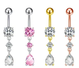 New CZ Dangle Belly Button Rings Copper Piercings Navel Bar Sexy Umbilical Jewelry Gold Silver Color Body Accessories