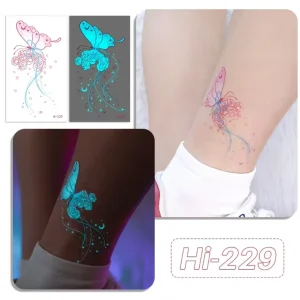 New Cross-border Blue Luminous High-end Clavicle Rose Pattern Paper Transfer Tattoo Sticker Guangdong China Factory