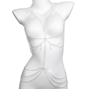 New Custom Gold Plated Shiny Rhinestone Fashion Diamond Nightclub Sexy Nipple Piercing Body Chain Chest Jewelry Woman
