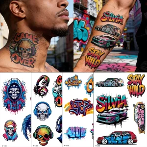 New Desgin Waterproof Temporary Tattoo Stickers Temporal Tattoo Custom Graffiti Temporary Tattoos