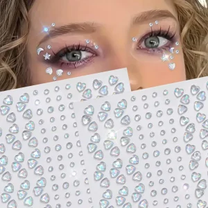 New Design White Love Heart Beads Crystal Girl Crystal Gems Face Stickers Face Rhinestone DIY Party Face Decoration